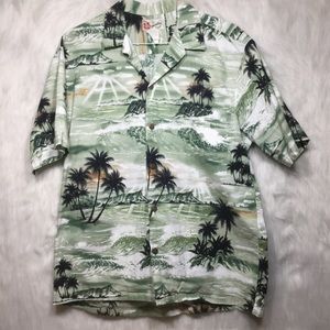 [Hilo Hattie] Green Sunset Hawaiian Shirt